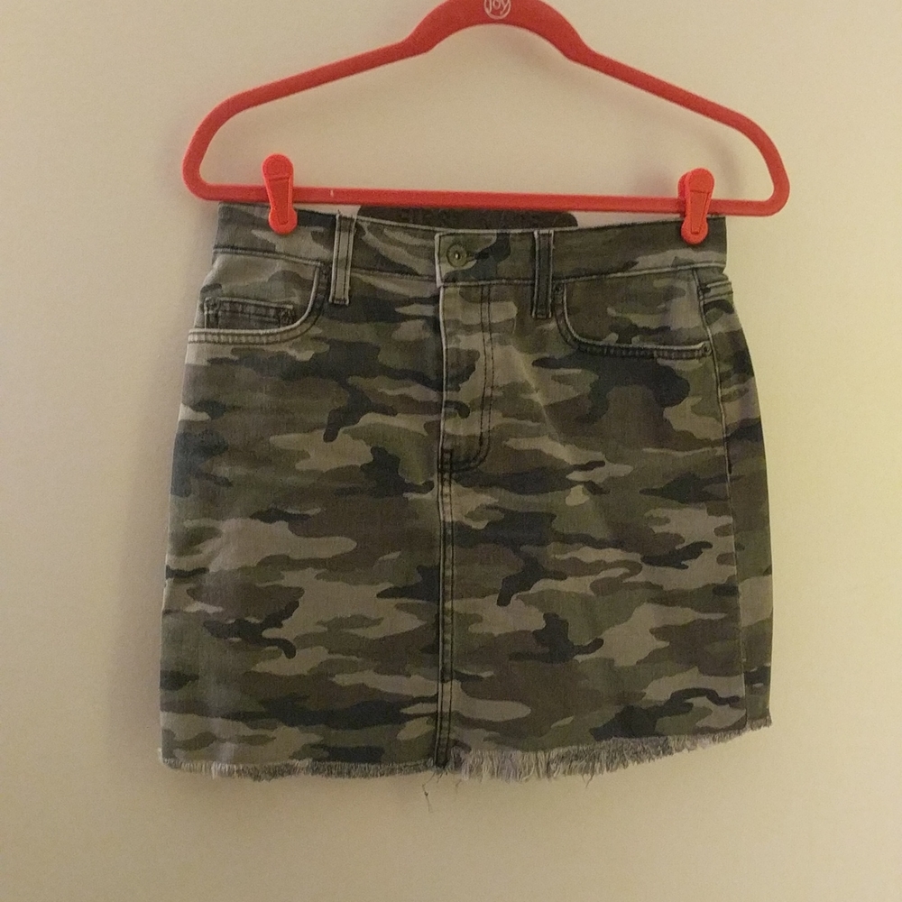 Carmar size 28 denim army bottom fringed mini skirt